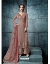 Light Brown Silk Embroidered Designer Palazzo Suit