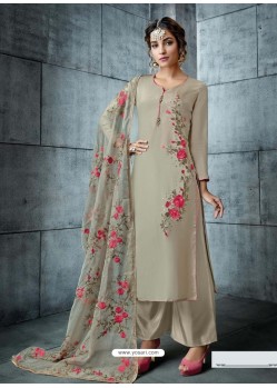 Olive Green Silk Embroidered Designer Palazzo Suit