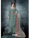 Teal Silk Embroidered Designer Palazzo Suit