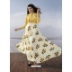 Gold And Off White Satin Georgette Printed Designer Long Kurti
