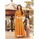 Orange Printed Rayon Designer Gown