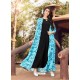 Black And Sky Blue Printed Rayon Designer Gown