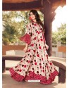 Cream And Red Printed Rayon Designer Gown