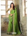 Green Embroidered Textured Soft Silk Designer Saree