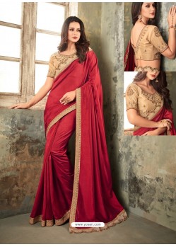 Red Embroidered Zinni Silk Designer Saree