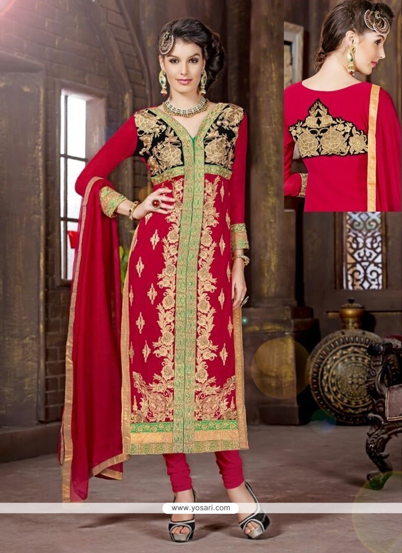 Lovely Red Georgette Churidar Salwar Suit
