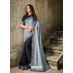 Light Grey And Black Embroidered Silk Designer Saree