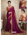 Deep Wine Vichitra Silk Thread Embroidered Wedding Saree