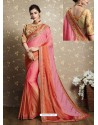 Pink Chiffon Georgette Thread Embroidered Wedding Saree