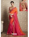 Glorious Orange Fancy Georgette Thread Embroidered Wedding Saree