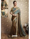 Olive Two Tone Barfi Silk Thread Embroidered Wedding Saree