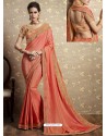 Light Orange Vichitra Silk Thread Embroidered Wedding Saree