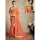 Orange Vichitra Silk Thread Embroidered Wedding Saree