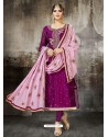 Purple Embroidered Heavy Modal Silk Designer Churidar Suit