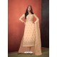 Light Beige Faux Georgette Hand Embroidered Designer Palazzo Suit