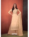 Light Beige Faux Georgette Hand Embroidered Designer Palazzo Suit