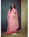 Pink Faux Georgette Hand Embroidered Designer Palazzo Suit