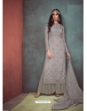 Grey Faux Georgette Hand Embroidered Designer Palazzo Suit
