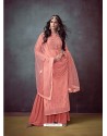 Light Red Faux Georgette Hand Embroidered Designer Palazzo Suit