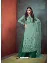 Dark Green Faux Georgette Hand Embroidered Designer Palazzo Suit