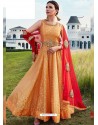 Mustard Silk Embroidered Designer Gown Style Suit