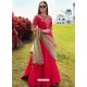Fuchsia Silk Embroidered Designer Gown Style Suit