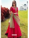 Fuchsia Silk Embroidered Designer Gown Style Suit