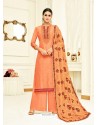 Orange Embroidered Upada Silk Designer Palazzo Suit