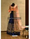 Peach And Navy Blue Silk Zari Embroidered Designer Wedding Lehenga Choli