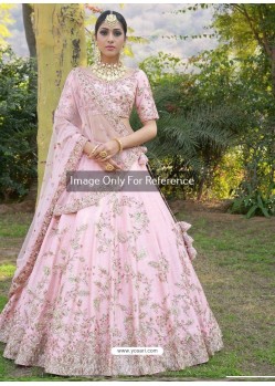 Baby Pink Silk Zari Embroidered Designer Wedding Lehenga Choli