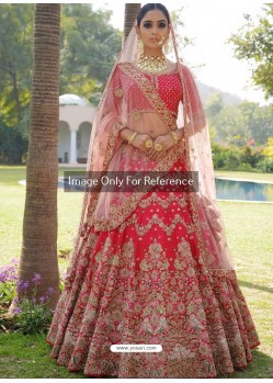 Crimson Nylon Satin Heavy Embroidered Designer Wedding Lehenga Choli