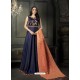 Navy Blue Heavy Tapeta Sarteen Silk Embroidered Floor Length Suit