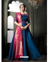 Teal Blue Heavy Tapeta Sarteen Silk Embroidered Floor Length Suit