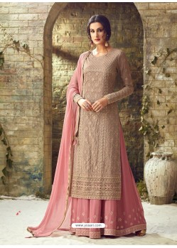 Dusty Pink Georgette Stone Embroidered Designer Palazzo Suit