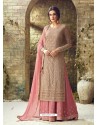 Dusty Pink Georgette Stone Embroidered Designer Palazzo Suit