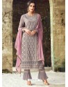 Lavender Georgette Stone Embroidered Designer Staright Suit