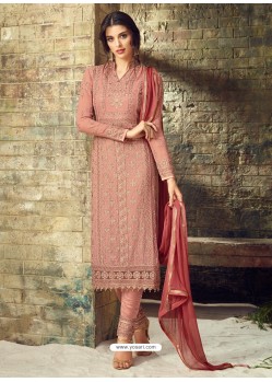 Light Red Georgette Stone Embroidered Designer Staright Suit