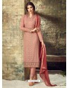 Light Red Georgette Stone Embroidered Designer Staright Suit