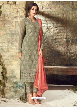 Mehendi Georgette Stone Embroidered Designer Staright Suit