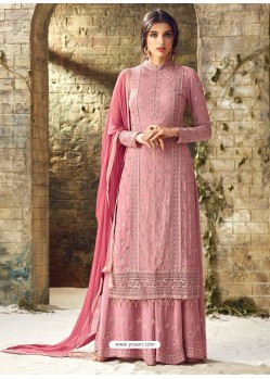 Pink Georgette Stone Embroidered Designer Palazzo Suit