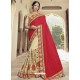 Red And Cream Two Tone Silk Fabrics Georgette Embroidered Designer Wedding Saree
