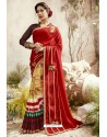 Red And Multi Georgette Embroidered Designer Fancy Saree
