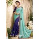 Sky Blue And Navy Georgette Embroidered Designer Fancy Saree