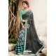 Carbon And Green Georgette Embroidered Designer Fancy Saree