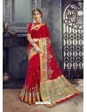 Red Embroidered Designer Cotton Silk Saree