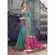 Teal Embroidered Designer Cotton Silk Saree