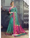 Teal Embroidered Designer Cotton Silk Saree