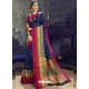 Navy Blue Embroidered Designer Cotton Silk Saree