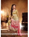 Cream And Pink Shaded Georgette Pant Style Suit