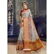 Light Grey Embroidered Designer Cotton Silk Saree